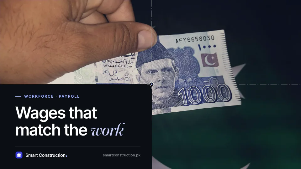 A hand holding a thousand-rupee note, under the line “Wages that match the work”