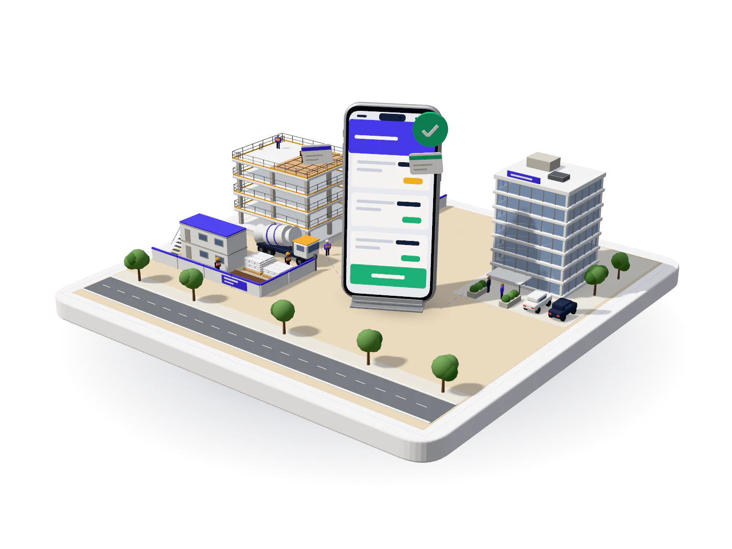 3D model of a payment demand raised on site, approved on a phone and paid from head office
